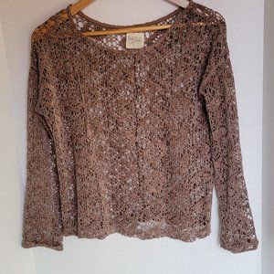 Zara Women tRAFALUC Collection Lace Top Over Shirt Sweater Brown S Small